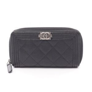 CHANEL Round Wallet Beautiful CHANEL Zip Wallet A80566 Black Leather Beautiful